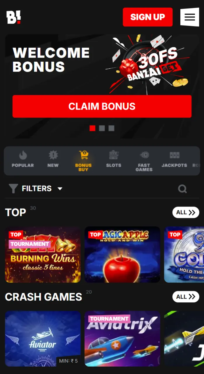 Enter Banzai Bet website and play any casino games.