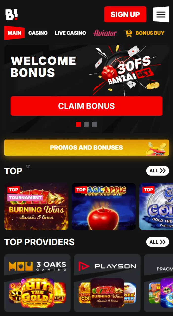 Visit Banzai Bet website and start playing casino games.