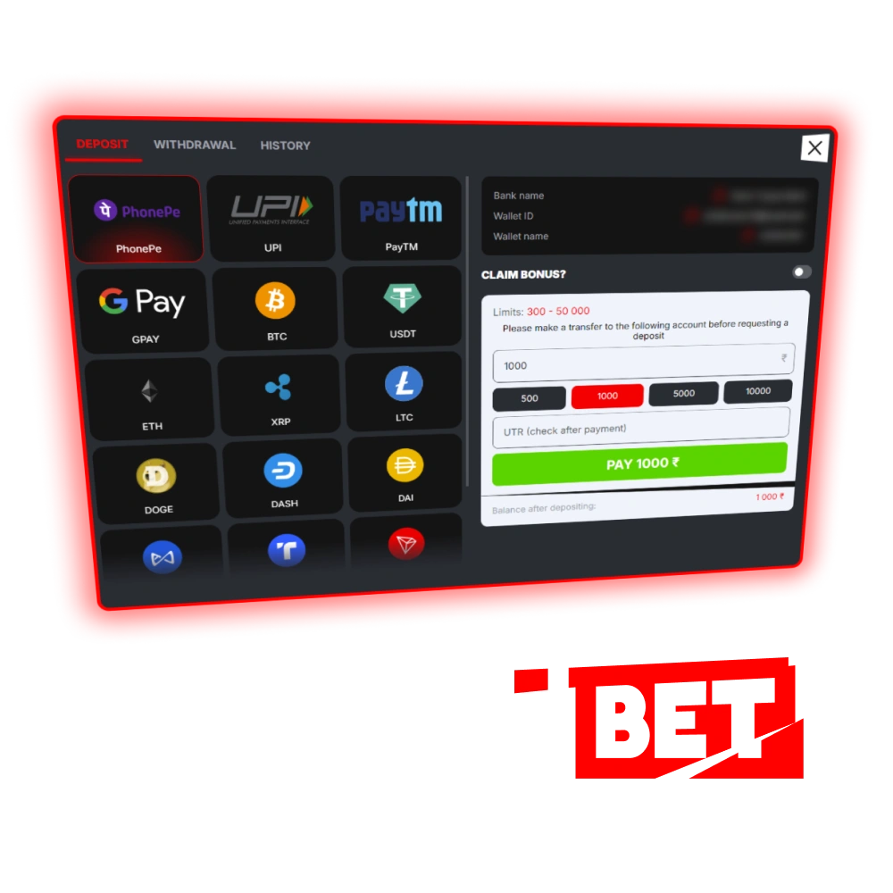 Methods of depositing and withdrawing funds on Banzai Bet.