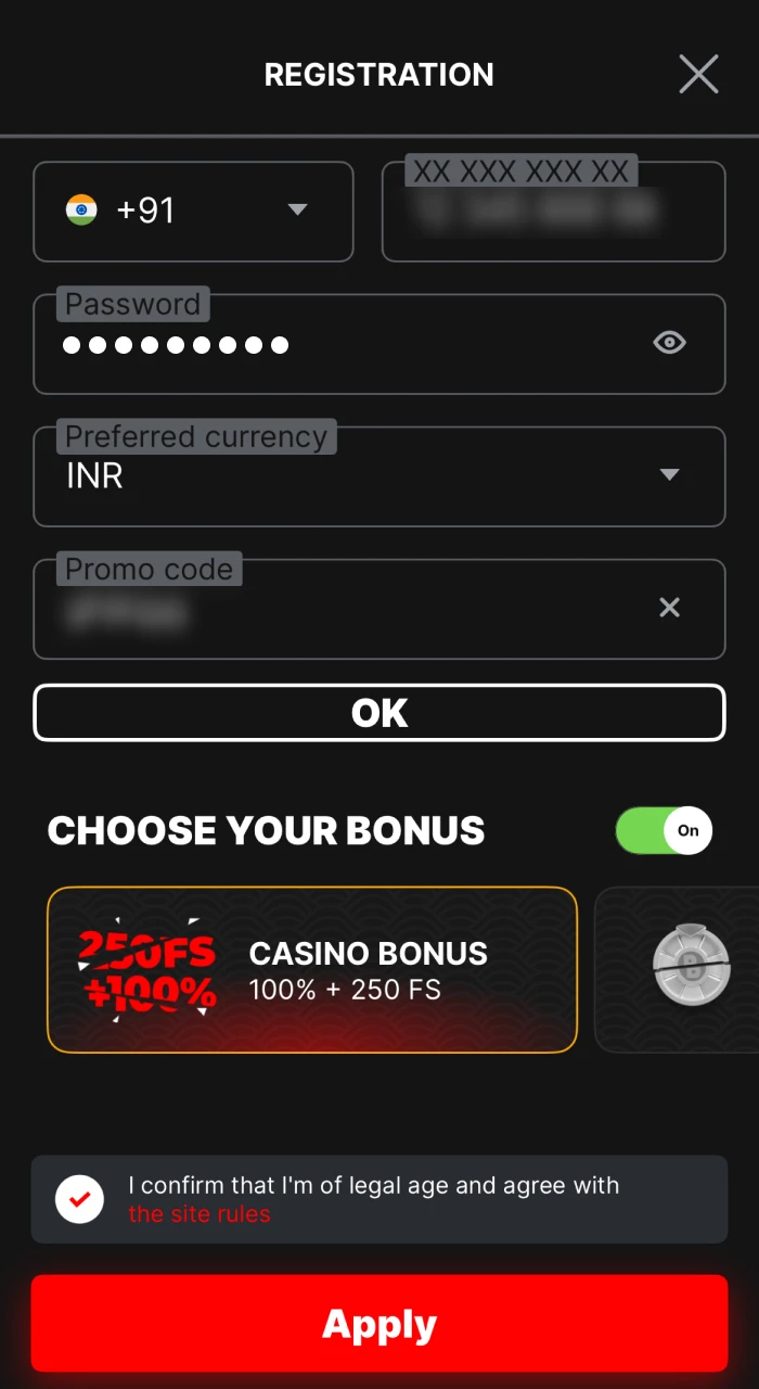 Complete the registration process on Banzai Bet.