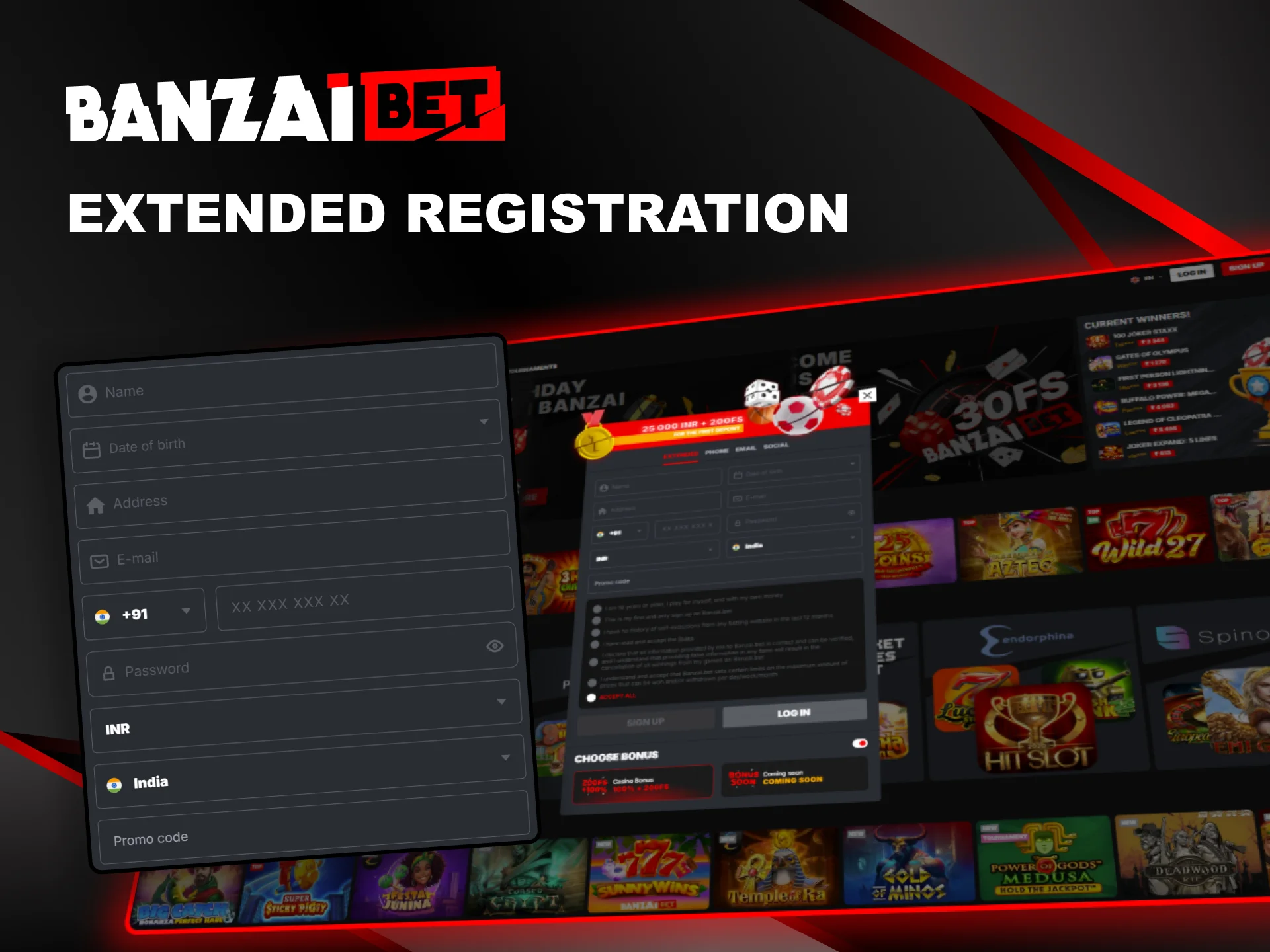 Extended registration method to sign up for Banzai Bet.