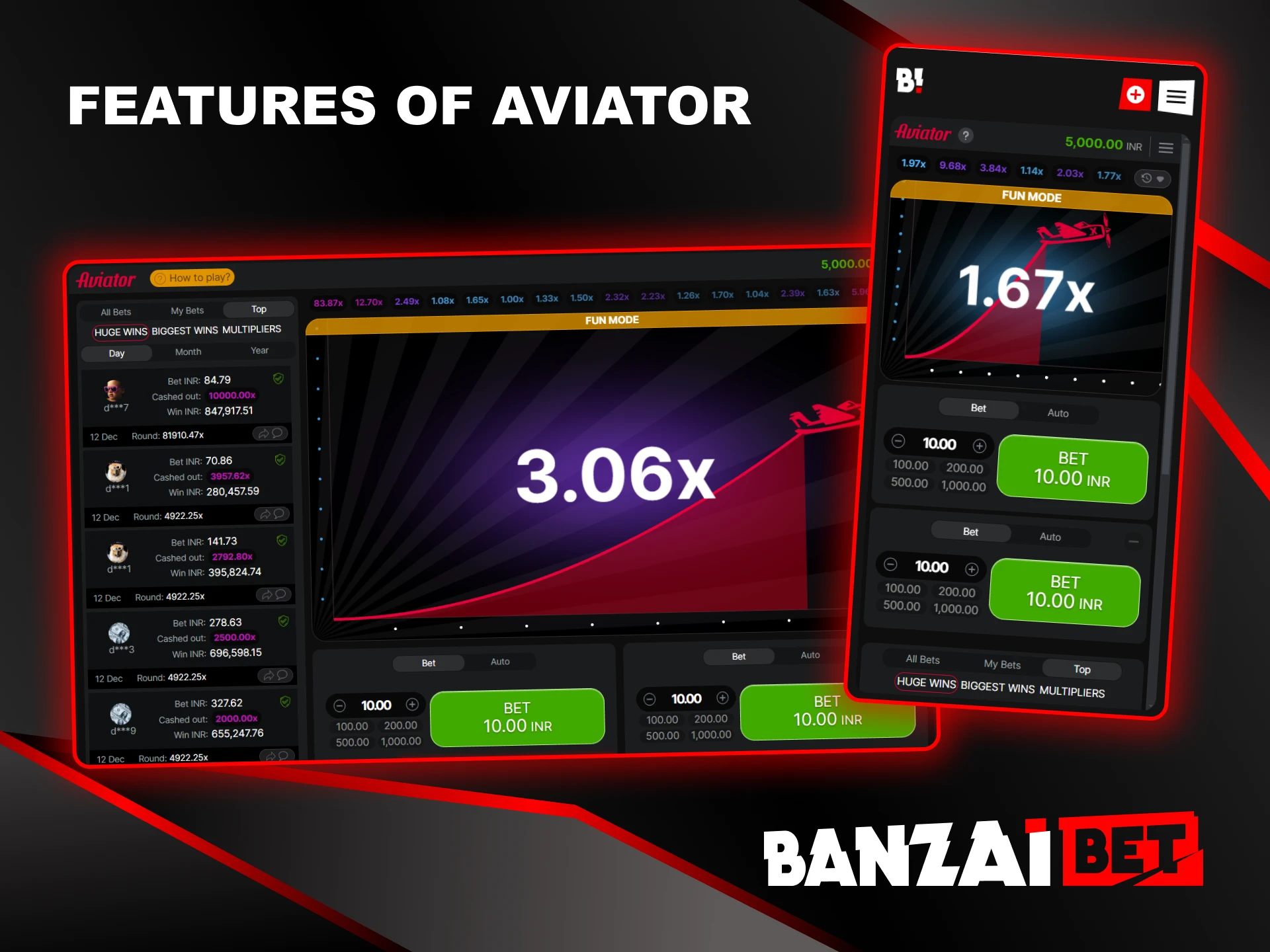 The Aviator game on Banzai Bet is a game with a multitude of features.